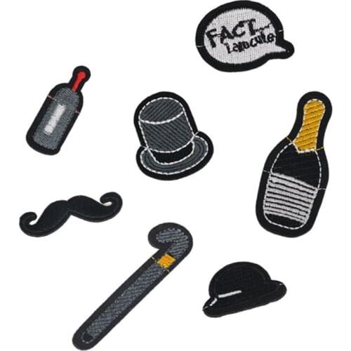 New Moustache Bottle Iron on Patches Sewing Embroidered Applique for Jacket Clothes Stickers Badge DIY Apparel Accessories