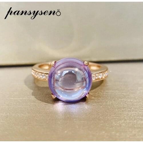 PANSYSEN 100% 925 Sterling Silver Round Cut Amethyst Gemstone Rings Women Wedding Bands Engagement Ring Wholesale Fine Jewelry
