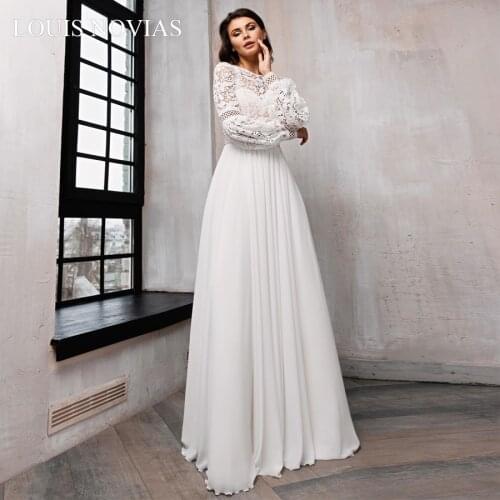 Louis Novias sexy Lantern Sleeve wedding dress open back hug empty belt butterfly Festival beach car sweep Chiffon embroidery