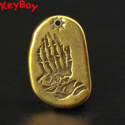 Pure Copper Six Skull Fingers Tag Backpack Pendants for Key Chain Ring Handmade Punk Brass Keychain Hanging Gift Car Decoration