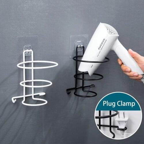 Adhesive Bathroom Shelf Hair Dryer Rack Spiral Wall Mounted Metal Hairdryer Hanging Rack Blower Organizer Shelf For Bathroom
