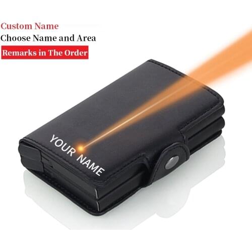Custom name Rfid Business Bank Credit Card Holder double Travel Mini Slim Wallet Men Anti-theft Aluminium Money Slide Cardholder