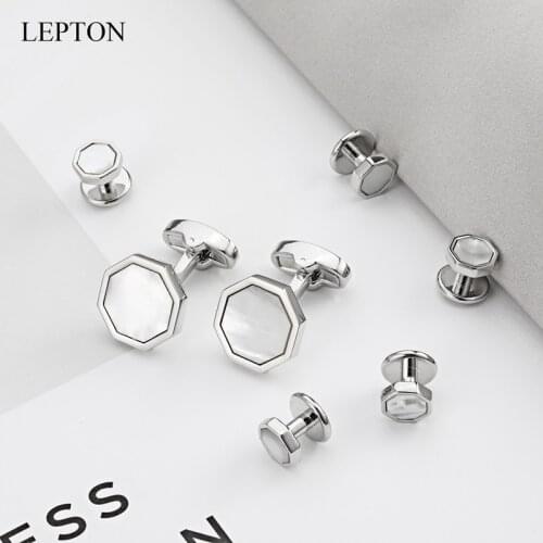 Low-Key Luxury Mother of Pearl Cufflinks Tuxedo Studs Sets For Mens Suit Formal Wear Cufflink Collar Studs Cuff Links Best Gift
