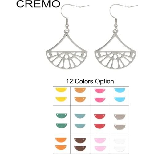 Cremo Stainless Steel Geometric Fan Pendant Earrings for Women Drop Hanging Earrings Leather Dangle Earrings Jewelry