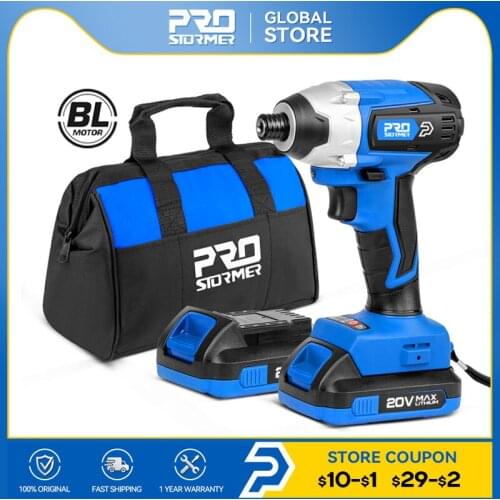 20V Impact Cordless Screwdriver Electric Screwdriver Brushless 300NM Drill Adapter Variable Speed Rechargeable Drill PROSTORMER