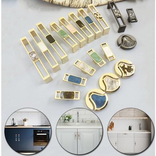 Nordic Drawer Wardrobe Cupboard Door Handle Golden Marble Shell Pattern Zinc Alloy Handle Modern Minimalist Handles