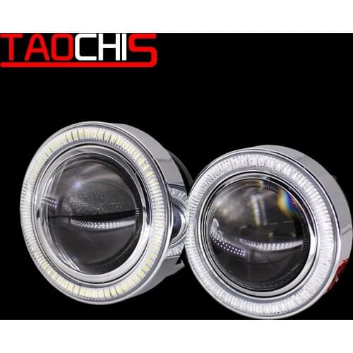 TAOCHIS YT615 2pcs 2.5/3.0 inches fog lights bi xenon LED projector lens shroud DRL Rings car headlights angel eyes white