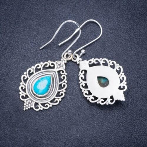 Natural Turquoise Handmade Unique 925 Sterling Silver Earrings 1.75" A0948