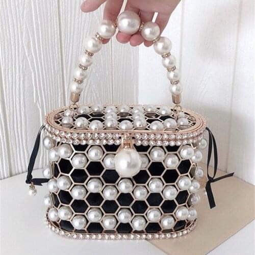 Beaded Pearl Evening Clutch Handbags for Women 2021 New Rhinestone Metal Clutch Purse Ladies Wedding Bag Luxury Designer Handbag
