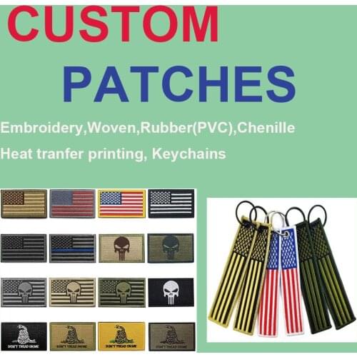 Custom Embroidery personalized Patch your own logo brand hook iron on patch for clothing hat PVC woven chenille no minimum cheap