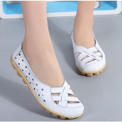 2021 Flats For Women Comfortable Genuine Leather Flat Shoes Woman Slipony Loafers Ballet Shoes Female Moccasins Big Size 35-44