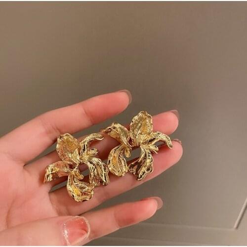 LOVOACC Unique Irregular Twist Flower Dangle Earrings for Women Ladies Gold Color Metal Geometric Earrings Accessories Gifts
