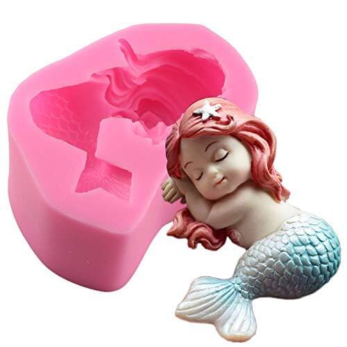 1Pcs 3D Sleeping Mermaid Silicone Mold Fondant Mould Mermaid Handmade Soap Mold Cake Mold Moulds for Soap making