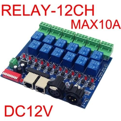 12CH Relay switch dmx512 Controller RJ45 XLR, relay output, DMX512 relay control,12 way relay switch(max 10A) for led