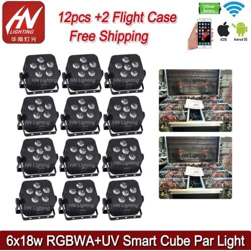 12pcs smart dj par 6 led* 18w 6in1 RGBWAUV battery dmx wireless wifi uplighting weddings