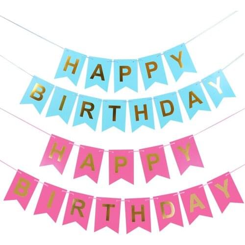 13pcs/sets Kids Letter Happy Birthday Decor Gilding Paper Card Flags DIY Craft Baby Shower Pull Flag Party Celebration Props