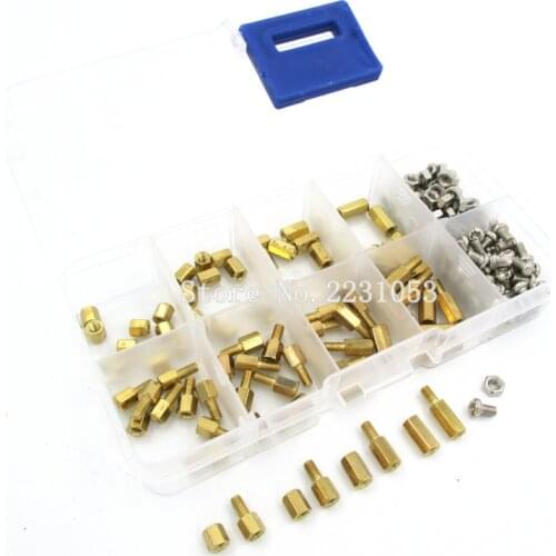 200PCS M3 PCB Hex Male Female Thread Brass Spacer Standoffs/ Screw /Hex Nut Assortment Set Kit With Plastic Box M3*5mm - M3*10mm