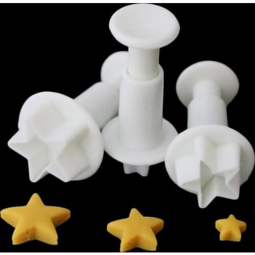 3 PCS Fondant Cake Plunger Mini Star Shape Biscuit Cookies Cutter Plastic Food Grade Baking Accessories Cake Decorating Tools