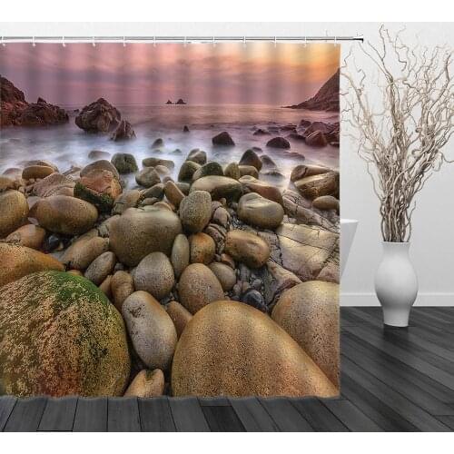 3D Print Scenery Shower Curtains Seawater Rock Waves Forest landscape Bathroom Decor Waterproof Polyester Cloth Curtain Set