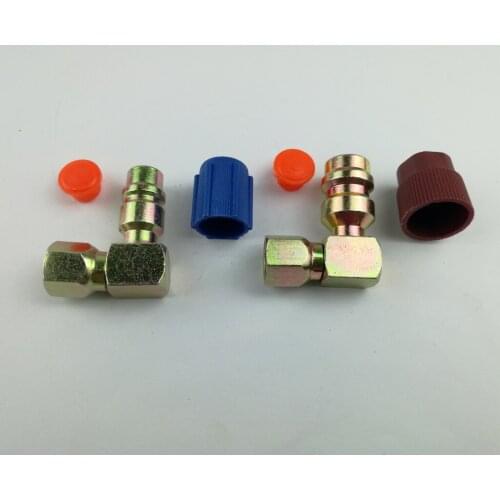 A / C Adapter Pair Retrofit R12 to 134a 90 Degree Charge Port Adapter, Blue + Red