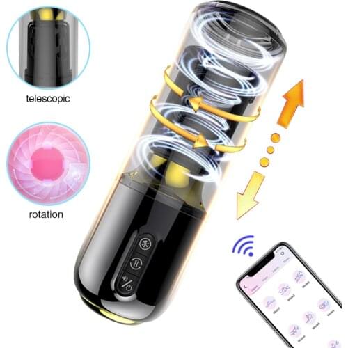 Automatic Telescopic Rotation Male Masturbator Bluetooth App Heating Vagina Real Pussy Adult Masturbation Sex Toys For Men