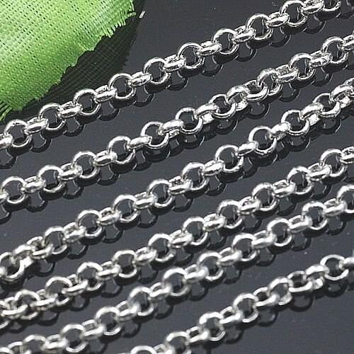 Free shipping!!!100m/lot Copper material 3.2mm dull silver tone rolo chain findings