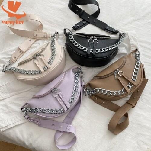 CAREY KEY Silver Chain PU Leather Crossbody Saddle Bags Women White Shoulder Messenger Handbags Small Chest Travel Bag