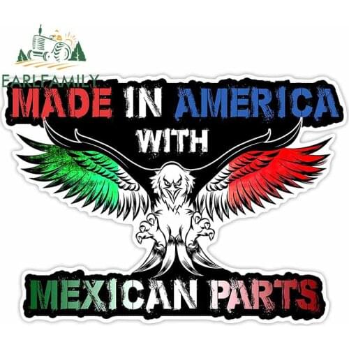 EARLFAMILY 13cm x 9.3cm for Made In America with Mexican Parts Fashion Decal Motorcycle Car Sticker Vinyl Car Wrap Graphics