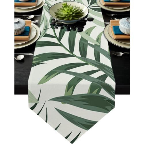 Tropical Plants Leaves Green Leaves Modern Table Runner Wedding For Party Event Home Decoration Table Mat Decor Accessories
