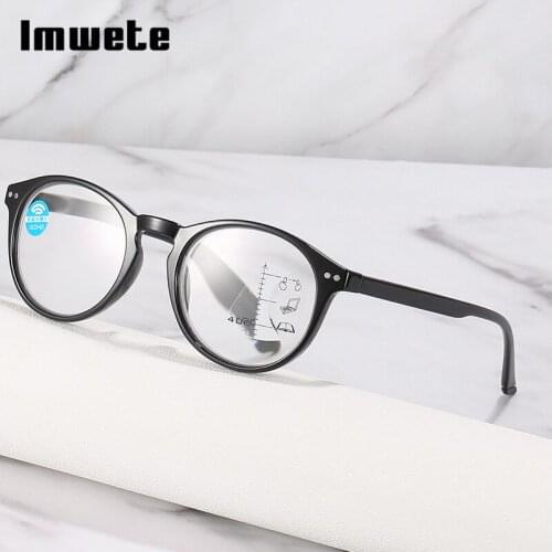 Imwete New Anti-Blue Men Reading Glasses Multifocal Presbyopia Woman Round Glasses With Prescription+100 150 200 250 300 350 400