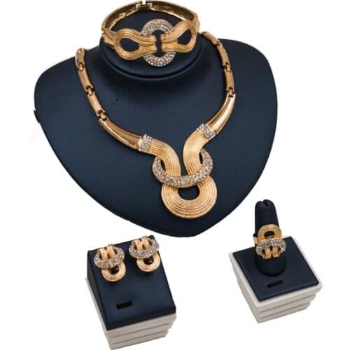 Dubai necklace sets for women cubic zirconia gold jewellery set earrings necklace ring bracelet free shipping