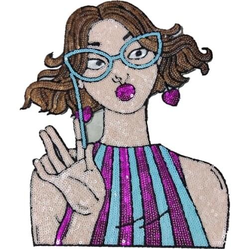 Beautiful Girl Patch With Colorful Sequince Iron On Sequined Clothing Sticker Badge
