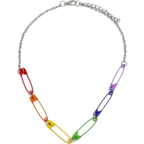 Creative Funny Colorful Buckle Pin Necklace Women Girl Simple Geometric Necklace Jewelry Gift
