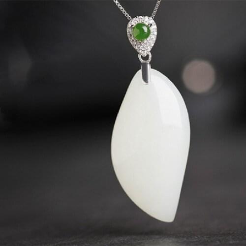 Supply Genuine Hetian Jade With Certificate A piece Of S925 Sterling Silver Inlaid Leaf Hetian Jasper Jade Pendant