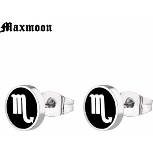 Maxmoon 1Pair Zodiac Scorpio Earrings Signs 12 Constellation Earrings Simple Horoscope Astrology Disc Galaxy Star Stud Earrings