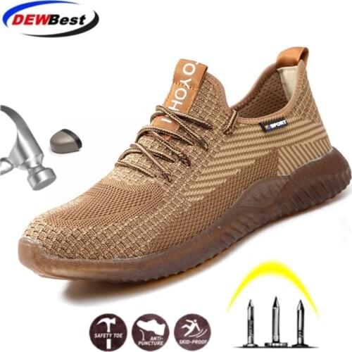 DEWBEST Breathable Safety Work Shoes For Men Male Steel Toe Cap Boots Construction Shoes Safety Boot Work Anti-Smashing Sneaker