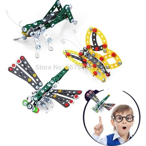 Assembly Metal Model Kits Toy Building Puzzles Metal Dragonfly Butterfly Grasshopper Models Puzzles Kits Construction Play Set