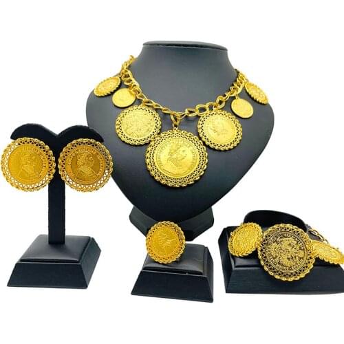 Dubai jewelry sets bridal wedding gifts for women Arabic Coin Sets Jewelry Turkey Coins Turks Necklace/Earring/Ring/Bracelet