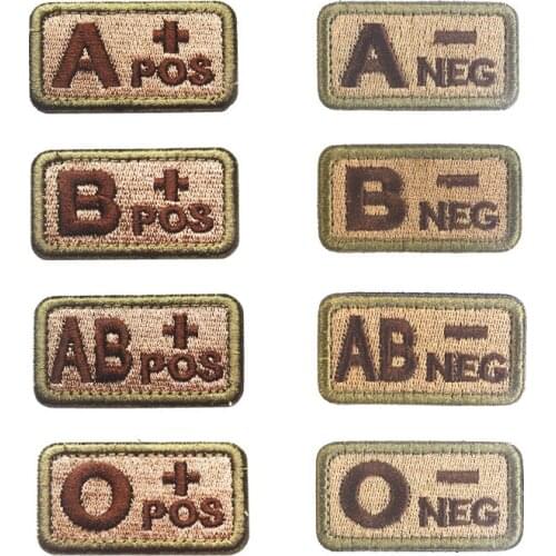 Blood Type Patches Hook Loop Embroidery Military Tactics Badge For Coat Backpack DIY Sewing Fabric A+POS O-NEG Patches