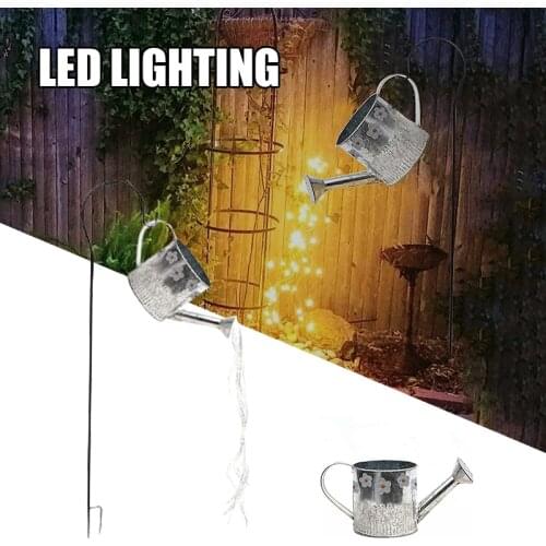 Newly Garden Watering Can Light Retro Wrought Iron Glowing Ornament for Outdoor Courtyard Patio Decoration