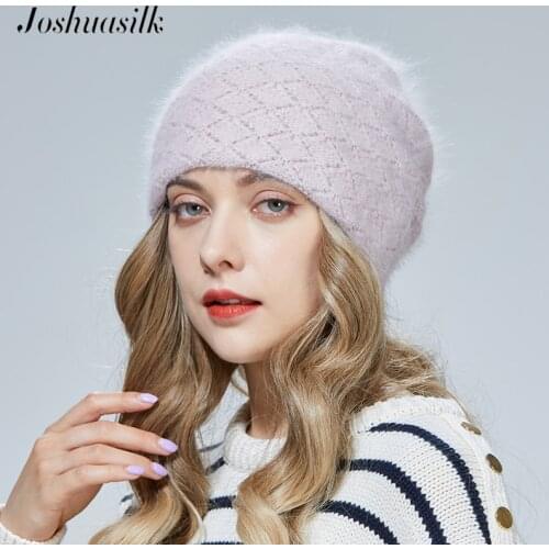 JOSHUASILK New style Winte Angora Wool Warm hat Back three-dimensional knitting decoration