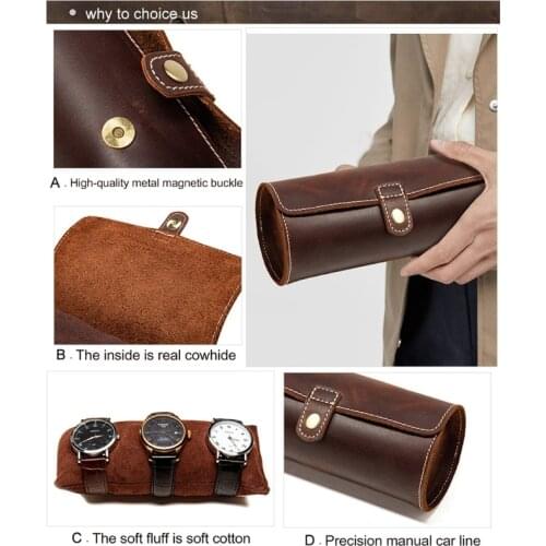 Family Watch Leather Roll Organizer Bag Glass Jewelry Bracelet Case Storage Home Officce Organizer Pouch Supplies