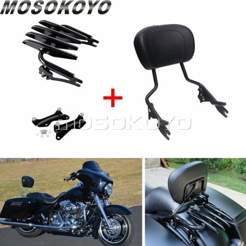 Motorcycle Detachable Backrest Sissy Bar Luggage Rack Docking Kit for Harley Touring Road King Electra Street Glide FLHR 09-17