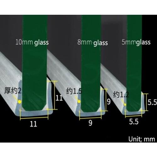 2M U-shaped transparent Silicone rubber sealing strip bath door sound insulation seal weathering for 5/8/10/12mm glass window
