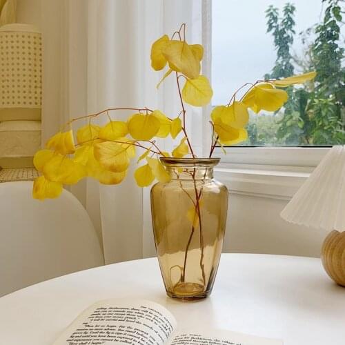 Vintage Brown Glass Vase Dried Flowers Hydroponic Vase Tea Color Transparent Vases Home Decoration Горшок Для Цветов المزهريات