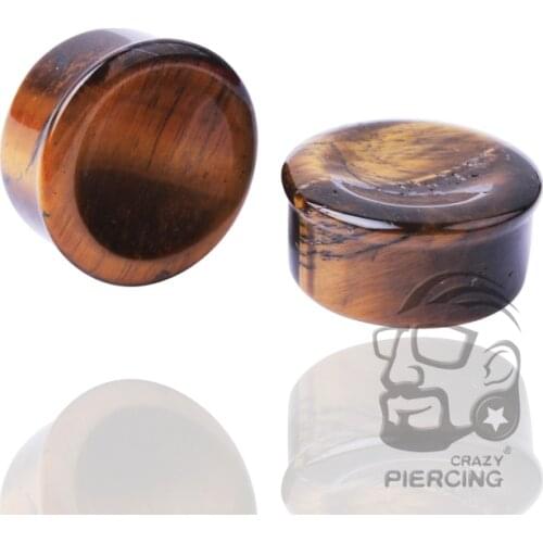 Concave Yellow Tiger Eye Stone Single Flare Ear Gauge Plug Flesh Tunnel Organic Body Piercing Jewelry Ear Expander Stretcher
