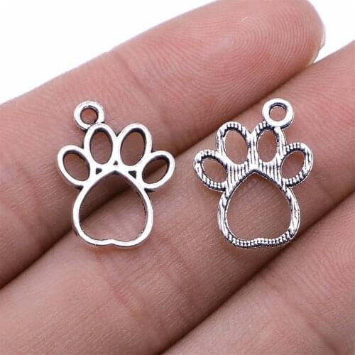 WYSIWYG 20pcs 18x15mm Charms Hollow Lovely Dog Bear Paw Tibetan Silver Color Pendants Jewelry Making DIY Handmade Craft Pendant
