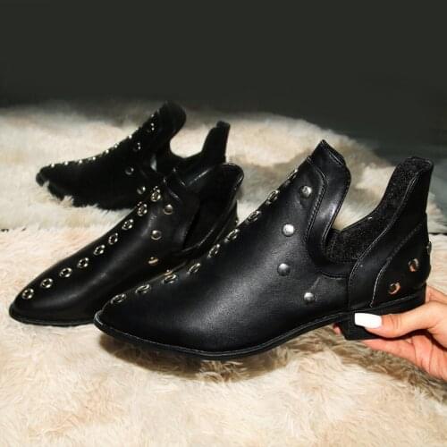 Boots Woman 2020 Women Ankle Boots Winter Rivet For Autumn Pointed Toe Shoes Fashion Female Low Heel Footwear