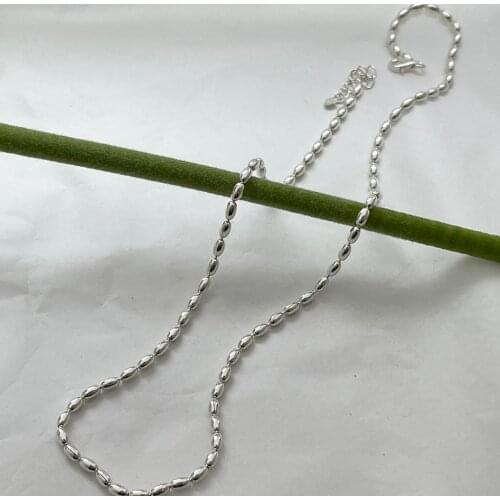 100% Authentic 925 Sterling silver Lucky Olive Pearl Beads Chain choker necklace station clavicle Jewelry C-B925