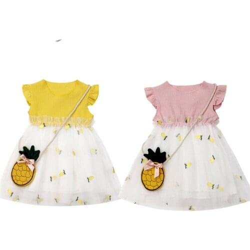 2PCS Toddler Kids Baby Girl Pineapple Clothes Princess Tulle Tutu Dress Sundress Newborn Baby Girl Clothes Cotton O-neck